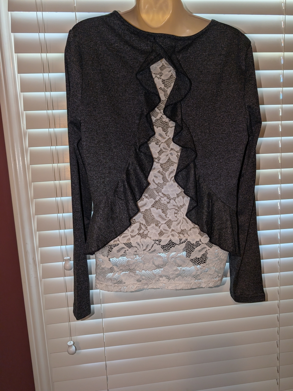 Women's Black Lace-Back Long Sleeve Top